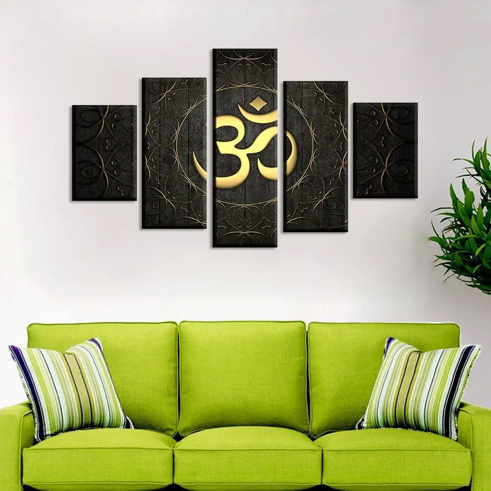 Om Symbol of Lord Shiva Multi Framed Canvas Wall Painting for Living Room, Bedroom, Office Wall Decoration