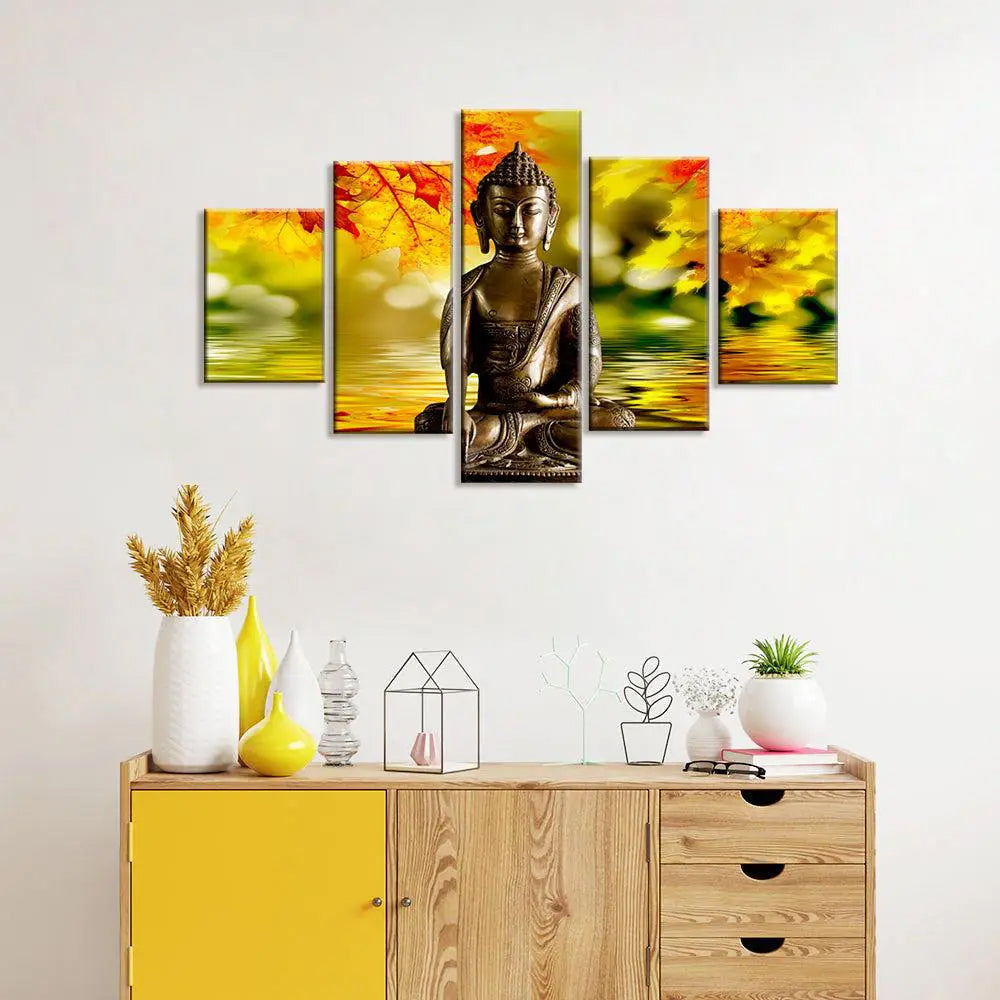 Peaceful Meditating Lord Buddha Multi Framed Canvas Wall Painting for Living Room, Bedroom, Office Wall Decoration