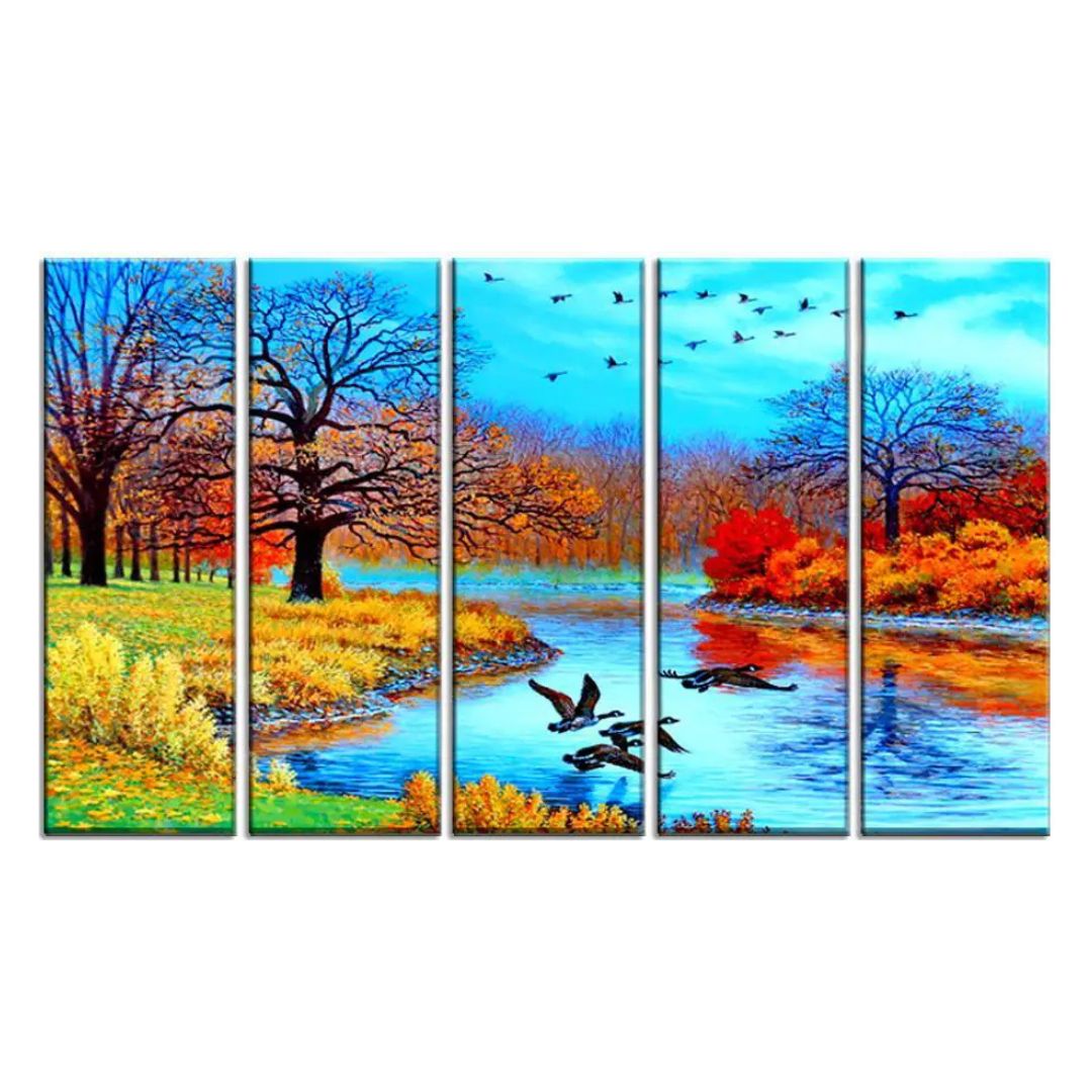 Nature's Serenity Multiple Wooden Framed Canvas Wall Painting of Beautiful Landscape Scenery for Home and Office Décor