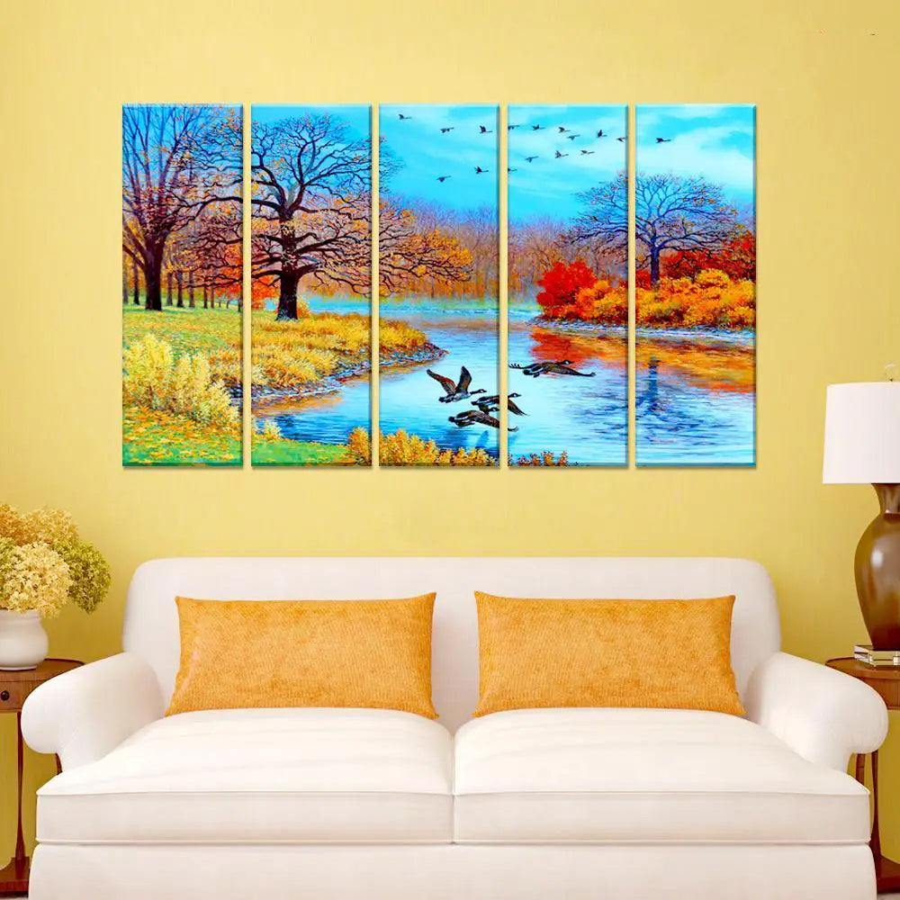 Nature's Serenity Multiple Wooden Framed Canvas Wall Painting of Beautiful Landscape Scenery for Home and Office Décor