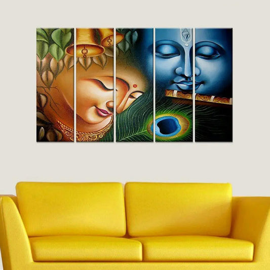 Radiant Devotion 5 Pieces Colorful Radha Krishna Spiritual Canvas Wall Painting for Living Room Bedroom and Office Decoration