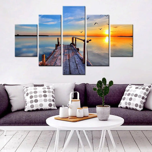 Golden Horizon Beach Sunset Multi Frame Scenery Canvas Wall Painting for Living Room, Bedroom, and Office Wall Décor