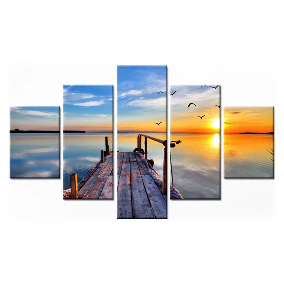 Golden Horizon Beach Sunset Multi Frame Scenery Canvas Wall Painting for Living Room, Bedroom, and Office Wall Décor