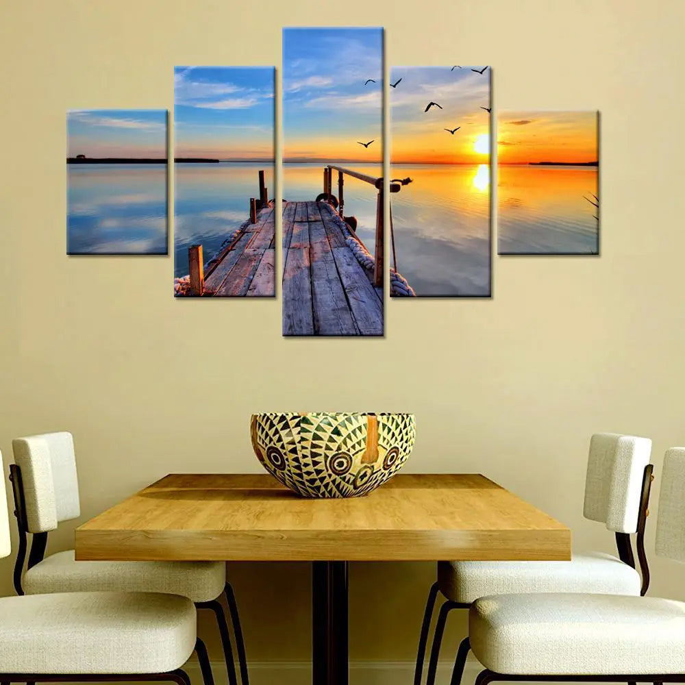 Golden Horizon Beach Sunset Multi Frame Scenery Canvas Wall Painting for Living Room, Bedroom, and Office Wall Décor