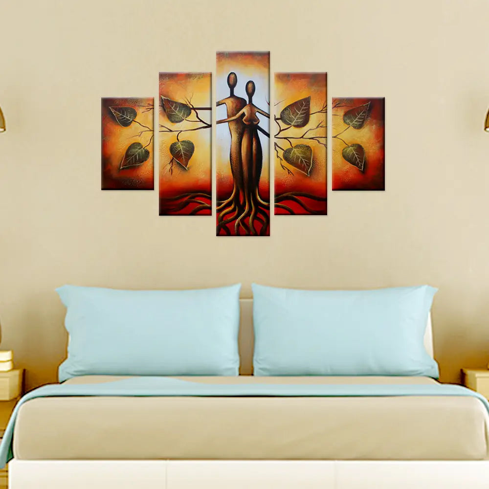 Love Blossoms 5 Pieces Canvas Print Wall Painting with Tree of Love for Home and Office Decor