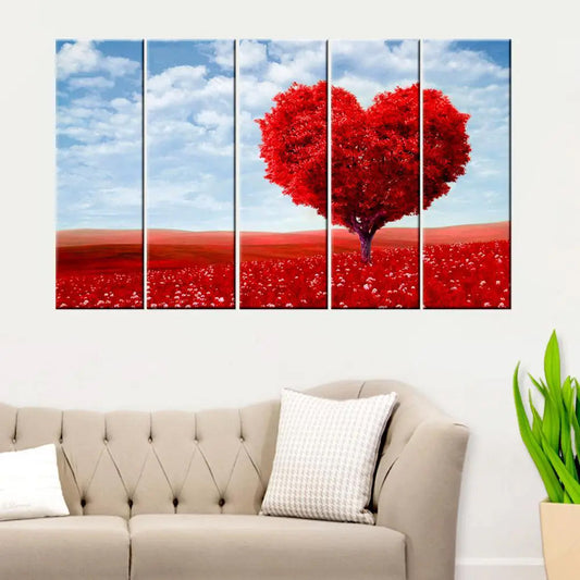 Whispers of Love 5 Pieces Beautiful Love Tree Multi Frame Canvas Print Wall Painting for Home and Office Decor