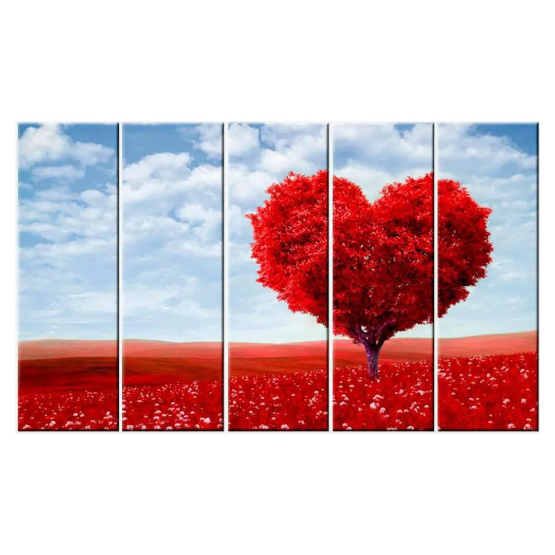 Whispers of Love 5 Pieces Beautiful Love Tree Multi Frame Canvas Print Wall Painting for Home and Office Decor