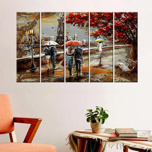 Nostalgic Love Story 5 Pieces Vintage Couple Modern Art Multi Frame Canvas Print Wall Painting for Home and Office Decor