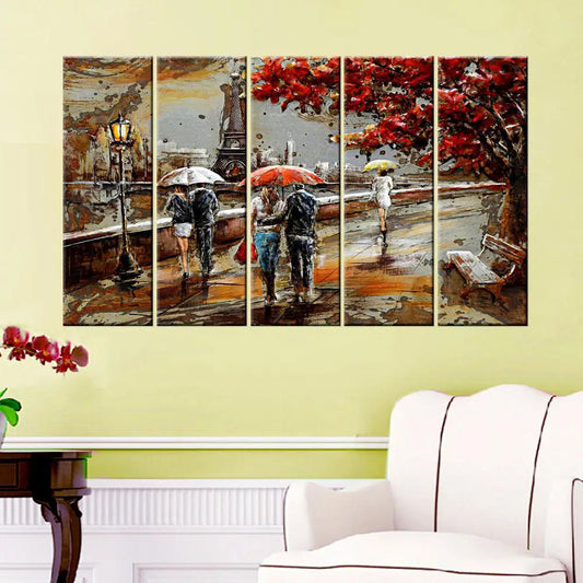 Nostalgic Love Story 5 Pieces Vintage Couple Modern Art Multi Frame Canvas Print Wall Painting for Home and Office Decor