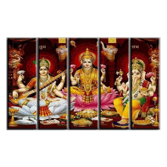 Divine Trio Laxmi Ganesha Saraswati Ji Multi Frame Canvas Wall Art | Spiritual Home Decor