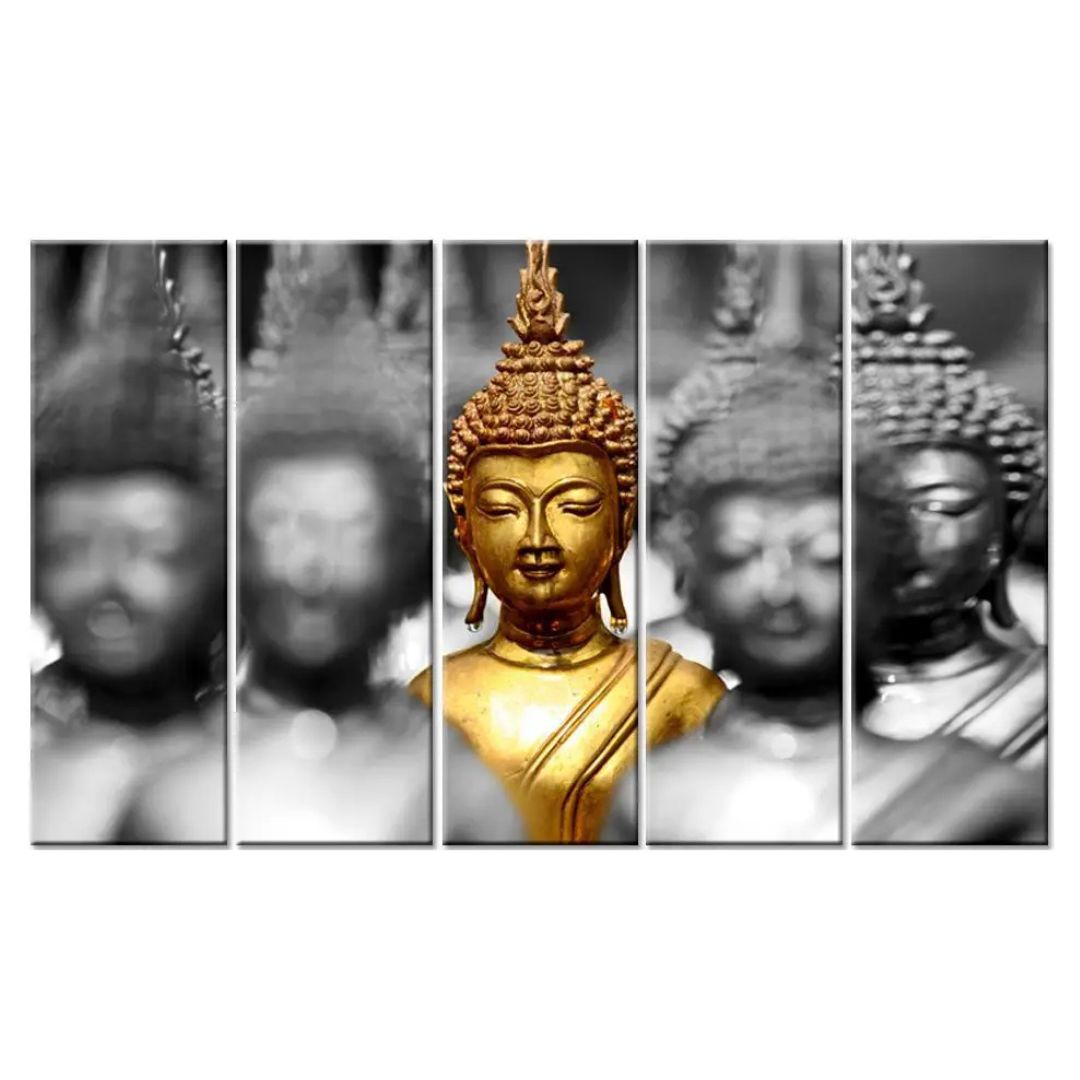 Elegant Lord Buddha Idols Multi Frame Wood Stretched Canvas Wall Painting | Serene Wall Décor