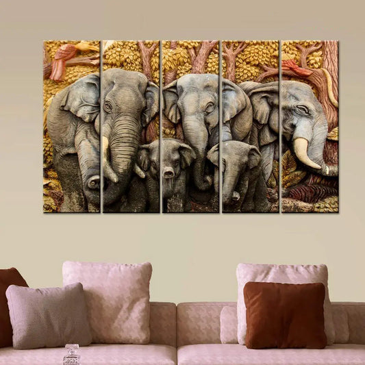 Majestic Elephants Beautiful Wildlife Faimily Multiple Wooden Framed Canvas Wall Painting for Home and Office Decor