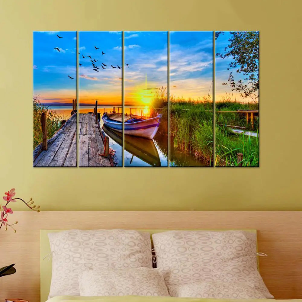 Captivating Sunrise Landscape Multi Frame Canvas Wall Painting for Home and Office Wall Decoration