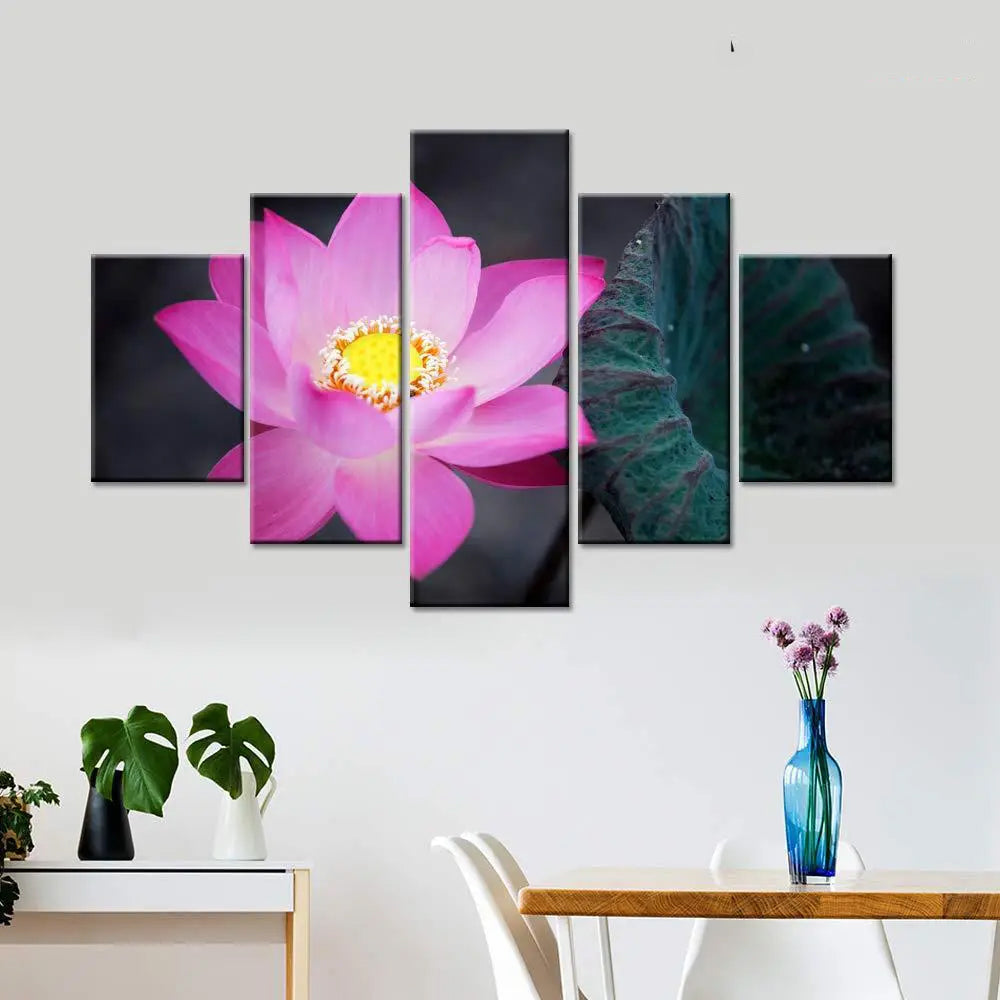 Elegant Pink Lotus Flower Multi Frame Canvas Wall Painting | Serene Home Décor Art