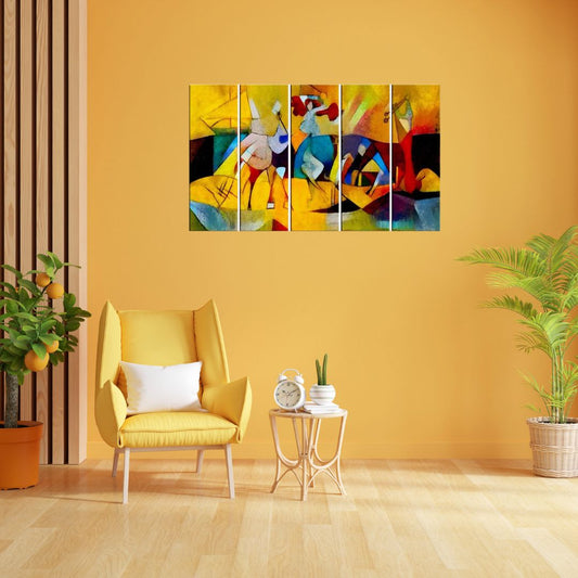 Kandinsky Inspired Modern Abstract Wall Art | 5-Piece Multicolor Multi-Frame Painting