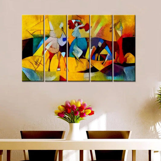 Kandinsky Inspired Modern Abstract Wall Art | 5-Piece Multicolor Multi-Frame Painting