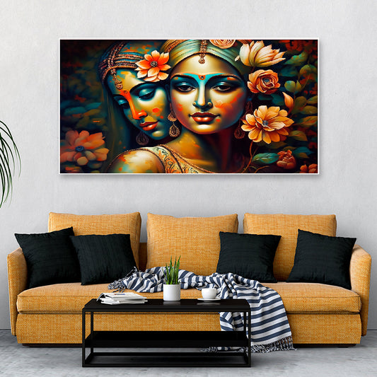 Eternal Love Radha Krishna Floating Frame Canvas Wall Painting