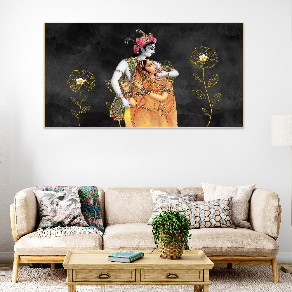 Sacred Bond and Spiritual Harmony Radha Krishna Floating Frame Canvas Wall Painting