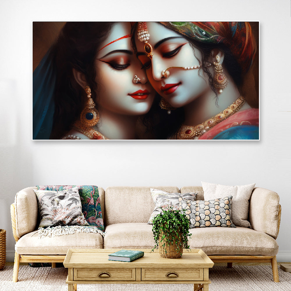 Spiritual Bliss Sacred Love Radha Krishna Floating Framed Canvas Wall Painting