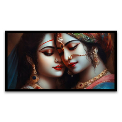 Spiritual Bliss Sacred Love Radha Krishna Floating Framed Canvas Wall Painting