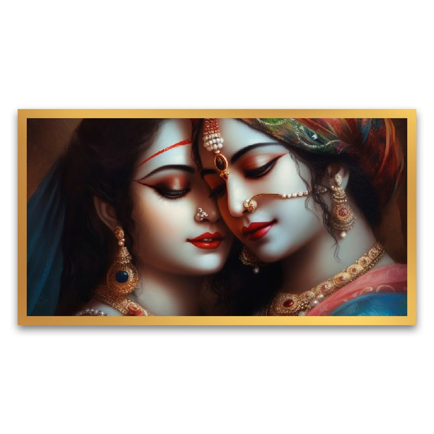 Spiritual Bliss Sacred Love Radha Krishna Floating Framed Canvas Wall Painting