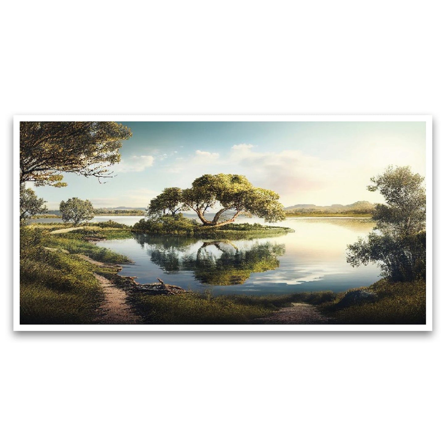 Natures Beauty Captured in Mountain Landscape Floating Frame Canvas Wall Painting