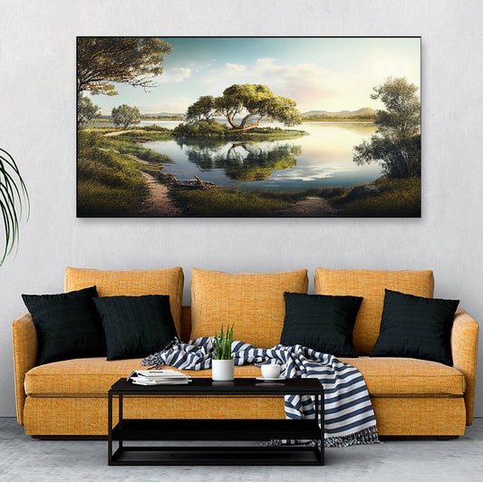 Natures Beauty Captured in Mountain Landscape Floating Frame Canvas Wall Painting