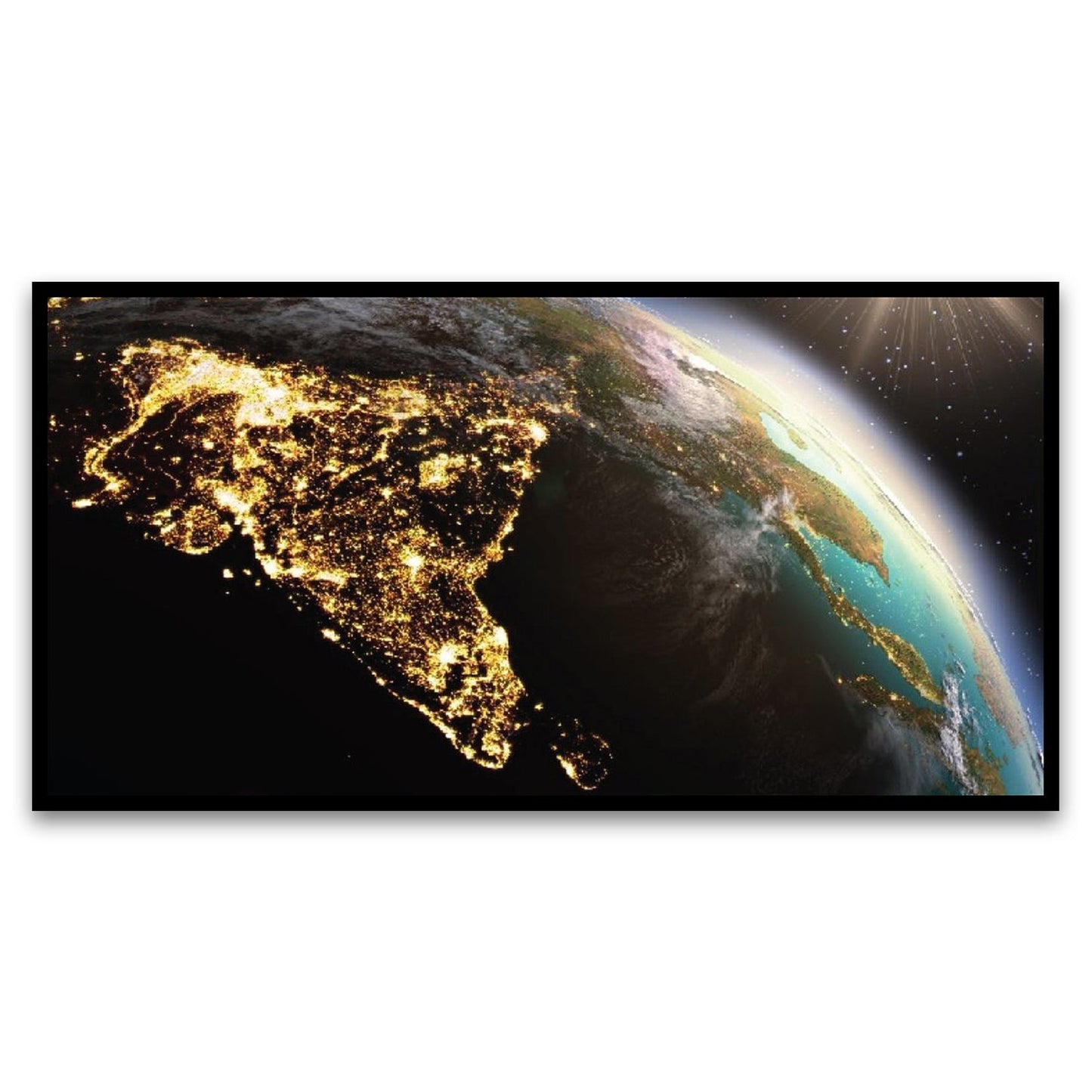 Planet Earth with Night View Floating Frame Canvas Wall Painting