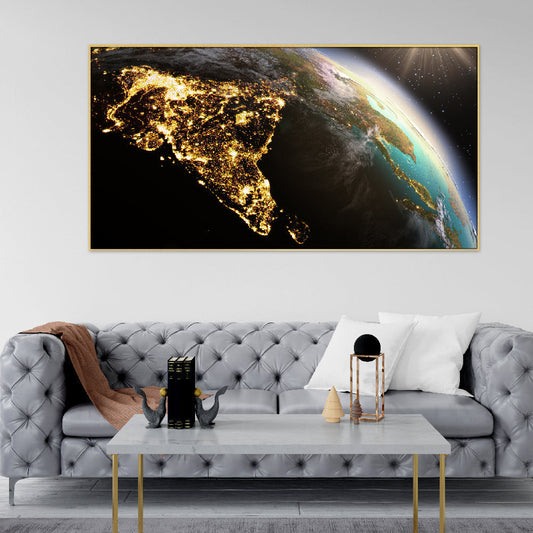 Planet Earth with Night View Floating Frame Canvas Wall Painting