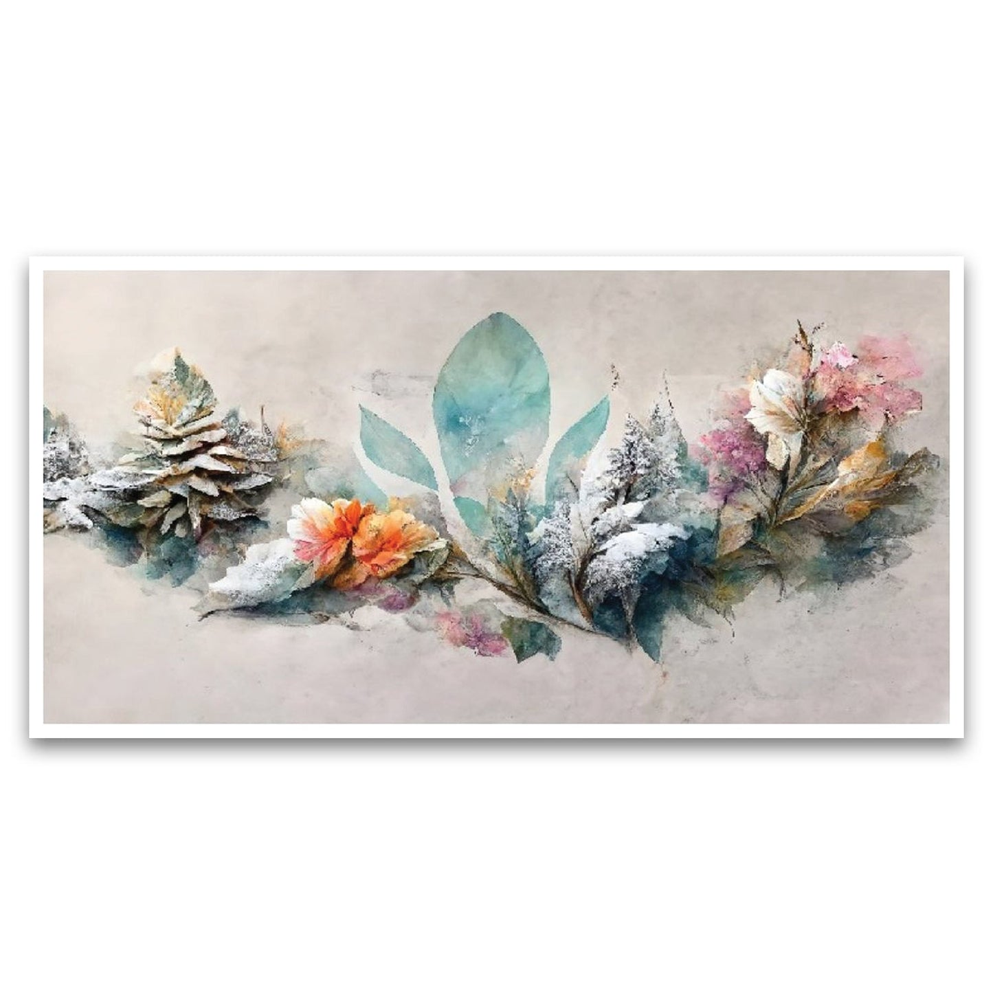 Luxurious Floral Elements Botanical Multicolor Floating Frame Canvas Wall Painting