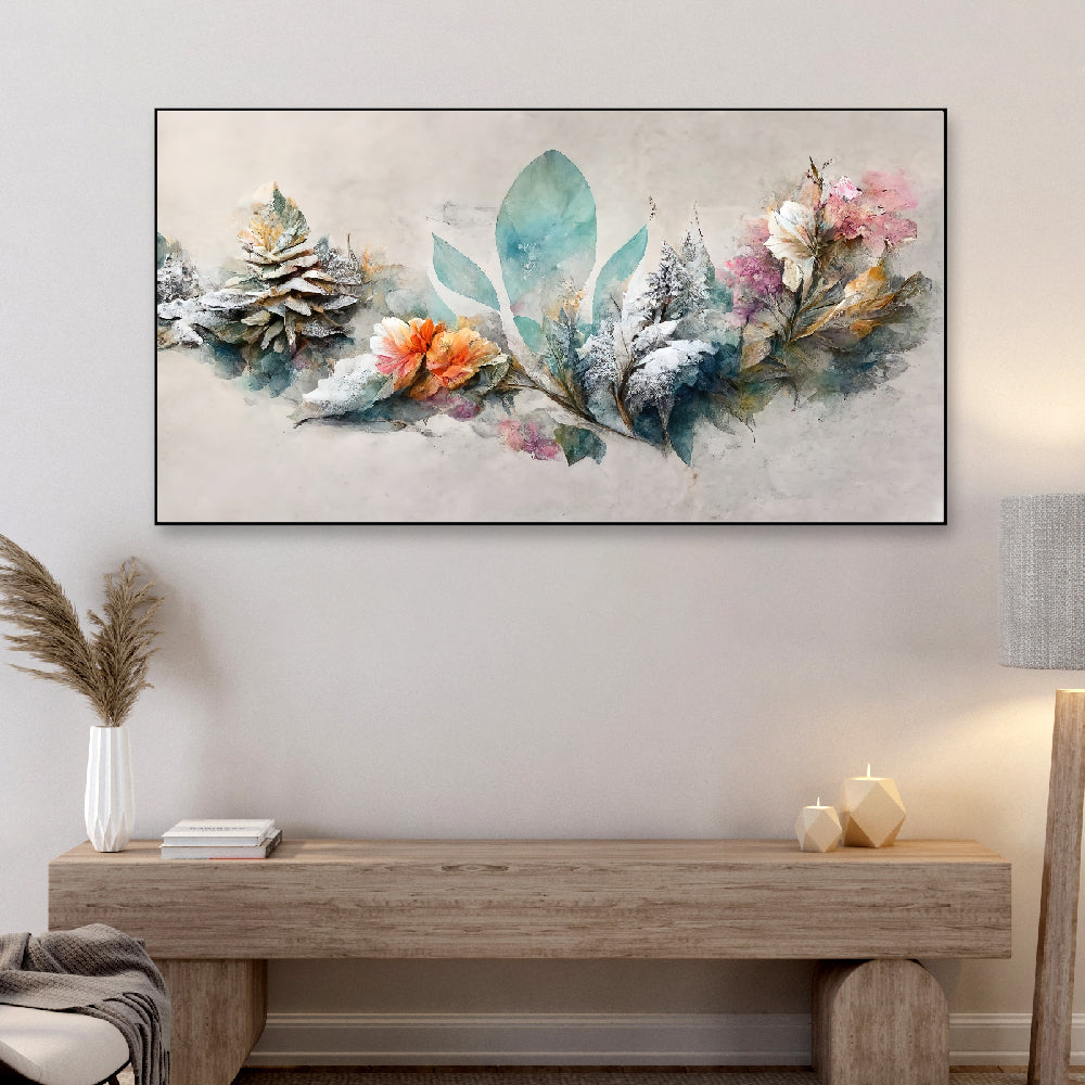 Luxurious Floral Elements Botanical Multicolor Floating Frame Canvas Wall Painting