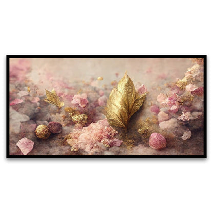 Golden Leaf and Twigs Floating Frame Canvas Wall Painting for Elegant Home Decor