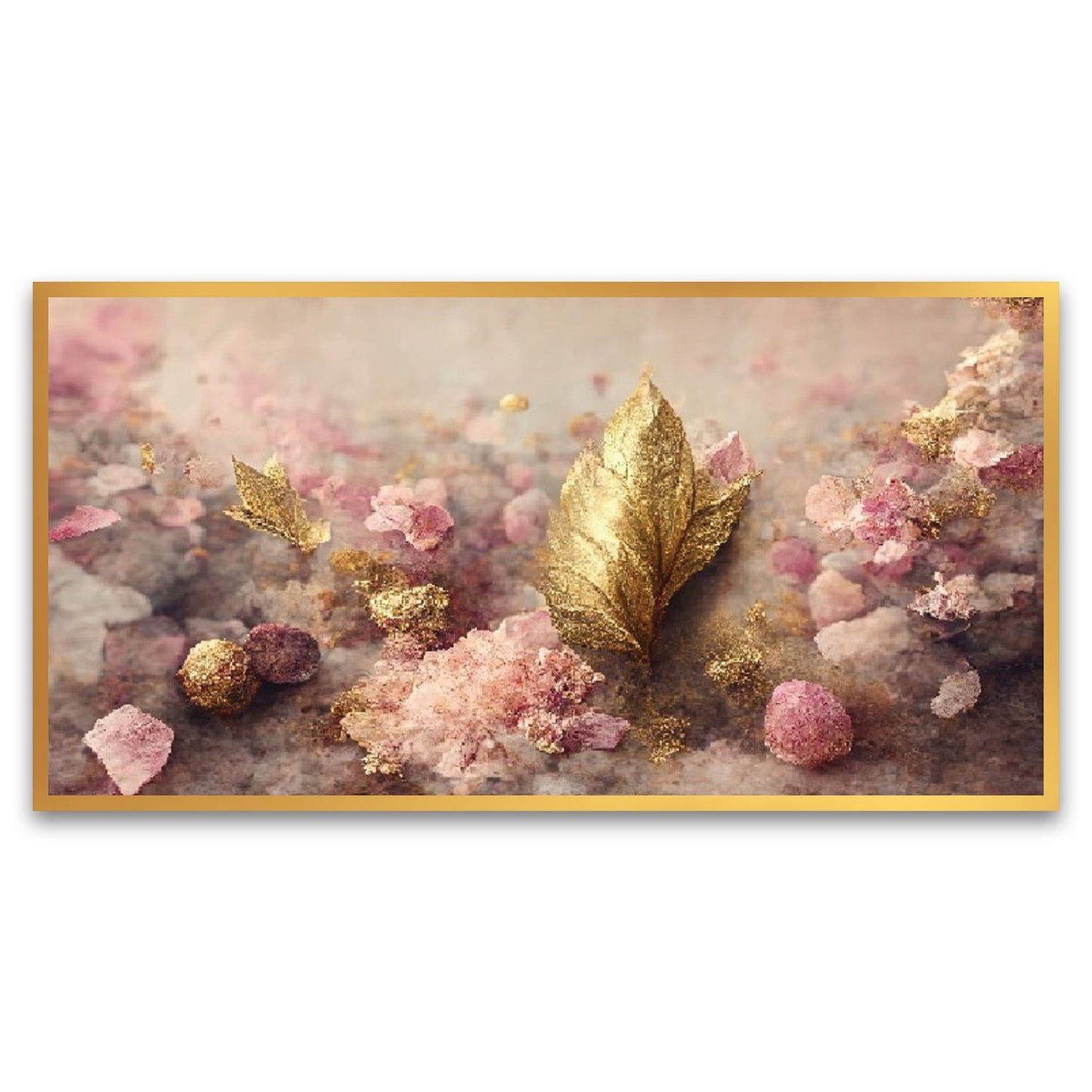 Golden Leaf and Twigs Floating Frame Canvas Wall Painting for Elegant Home Decor