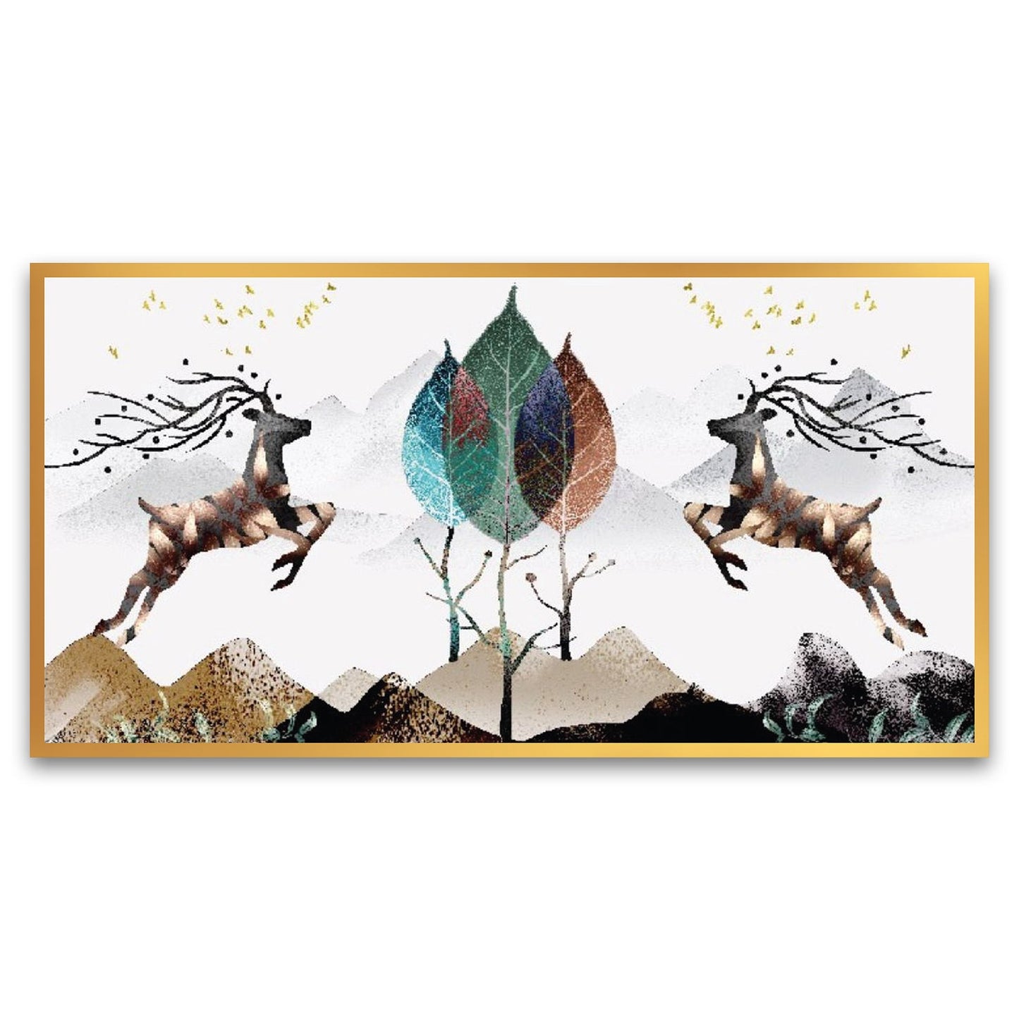 Two Deer Modern Art Floating Frame Canvas Wall Painting