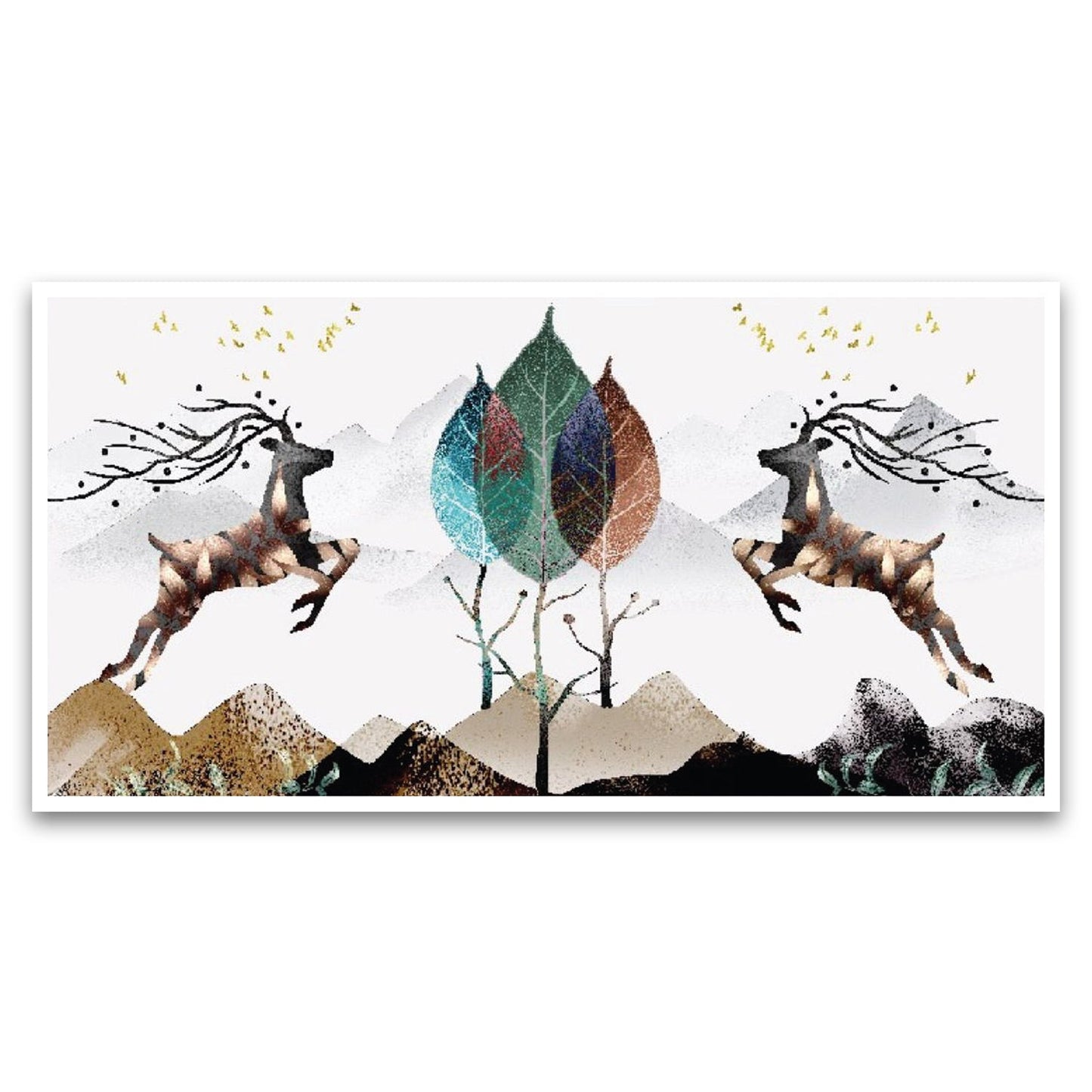 Two Deer Modern Art Floating Frame Canvas Wall Painting