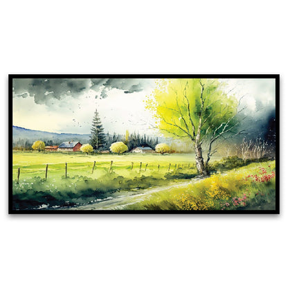 Green Bloom Trees Spring Landscape Canvas Art | Floating Frame Decor