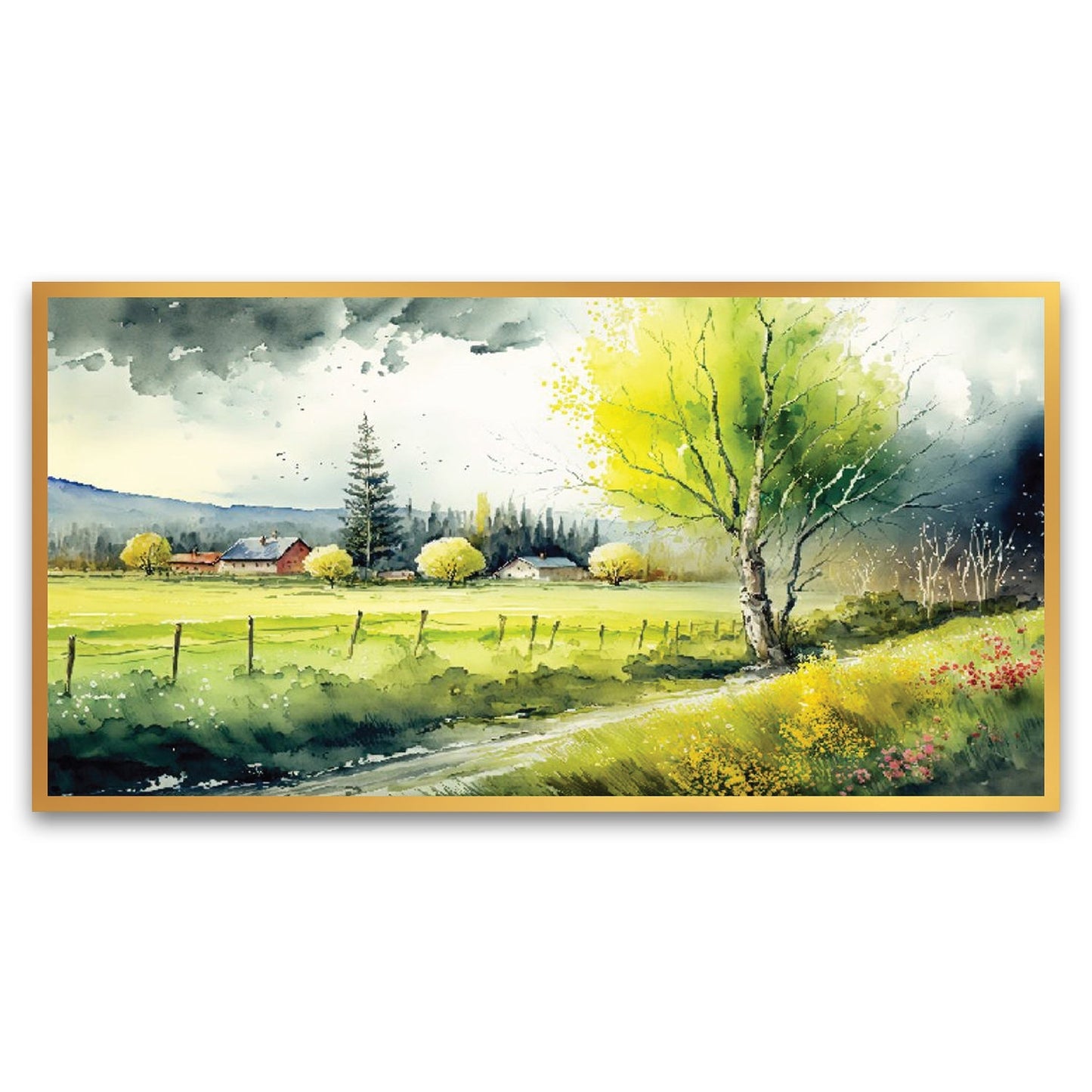 Green Bloom Trees Spring Landscape Canvas Art | Floating Frame Decor