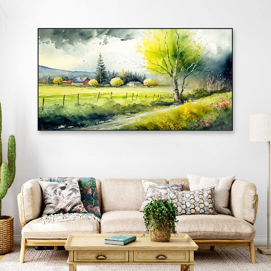 Green Bloom Trees Spring Landscape Canvas Art | Floating Frame Decor