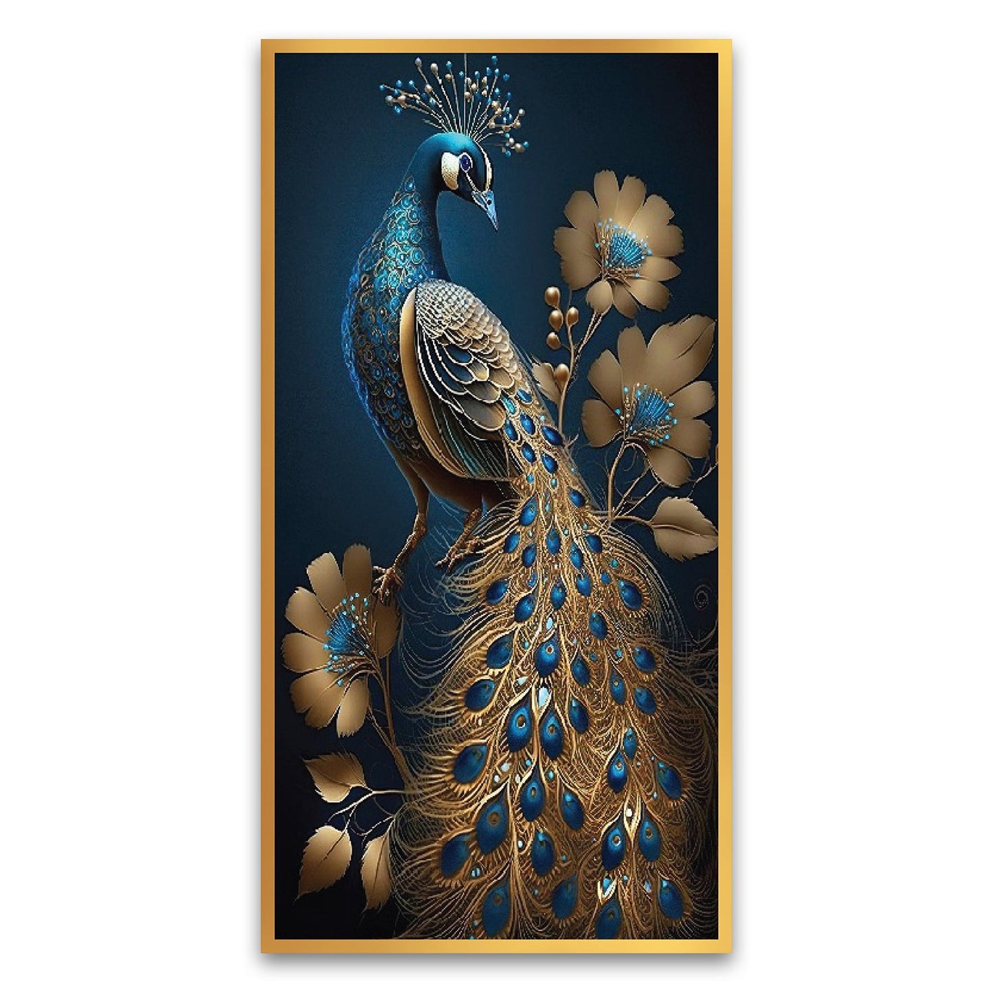 Modern Art Golden Peacock Oriental Luxury Style Canvas Framed Wall Painting