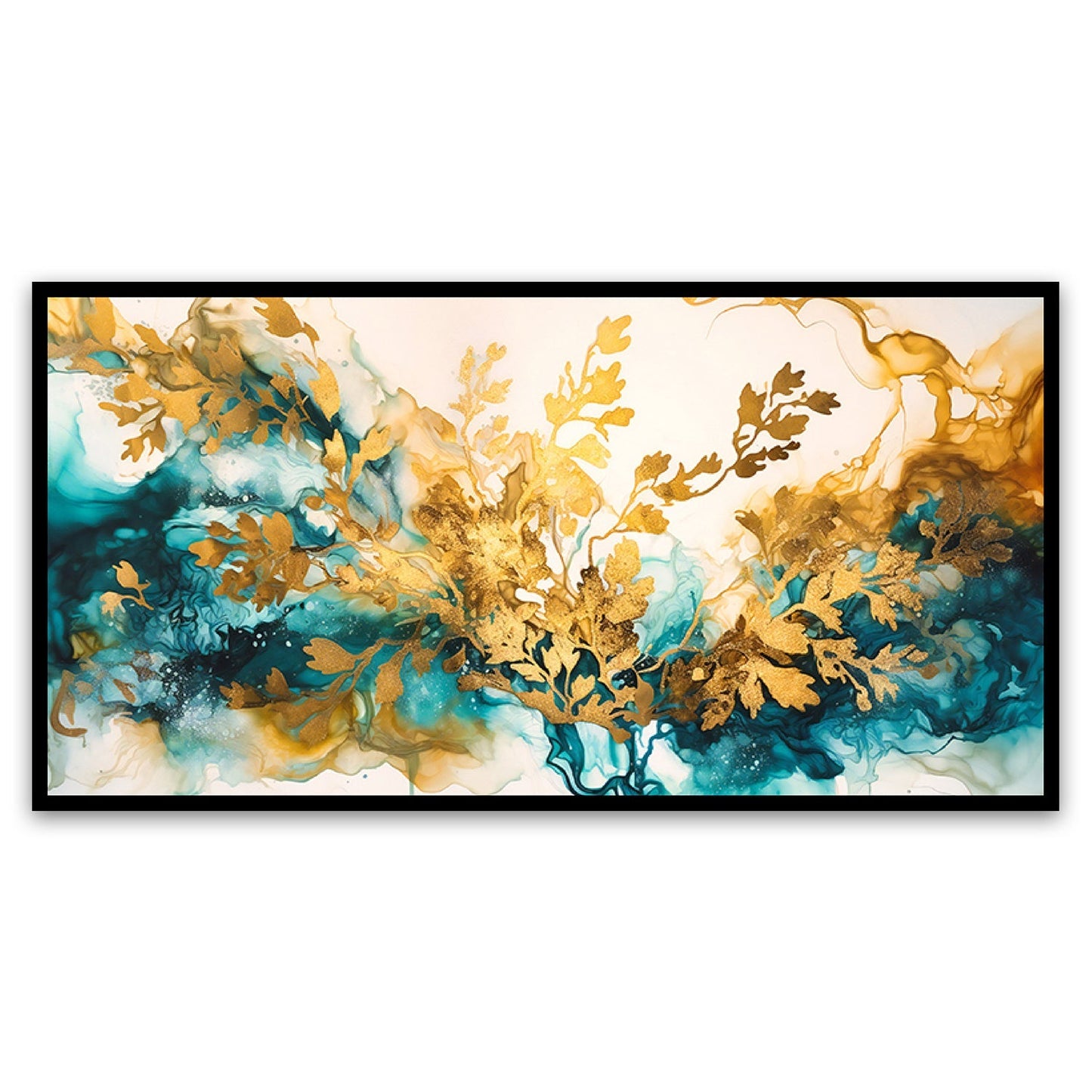 Luxurious Abstract Gold and Blue Canvas Art Paint Floating Frame Painting