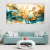 Luxurious Abstract Gold and Blue Canvas Art Paint Floating Frame Painting