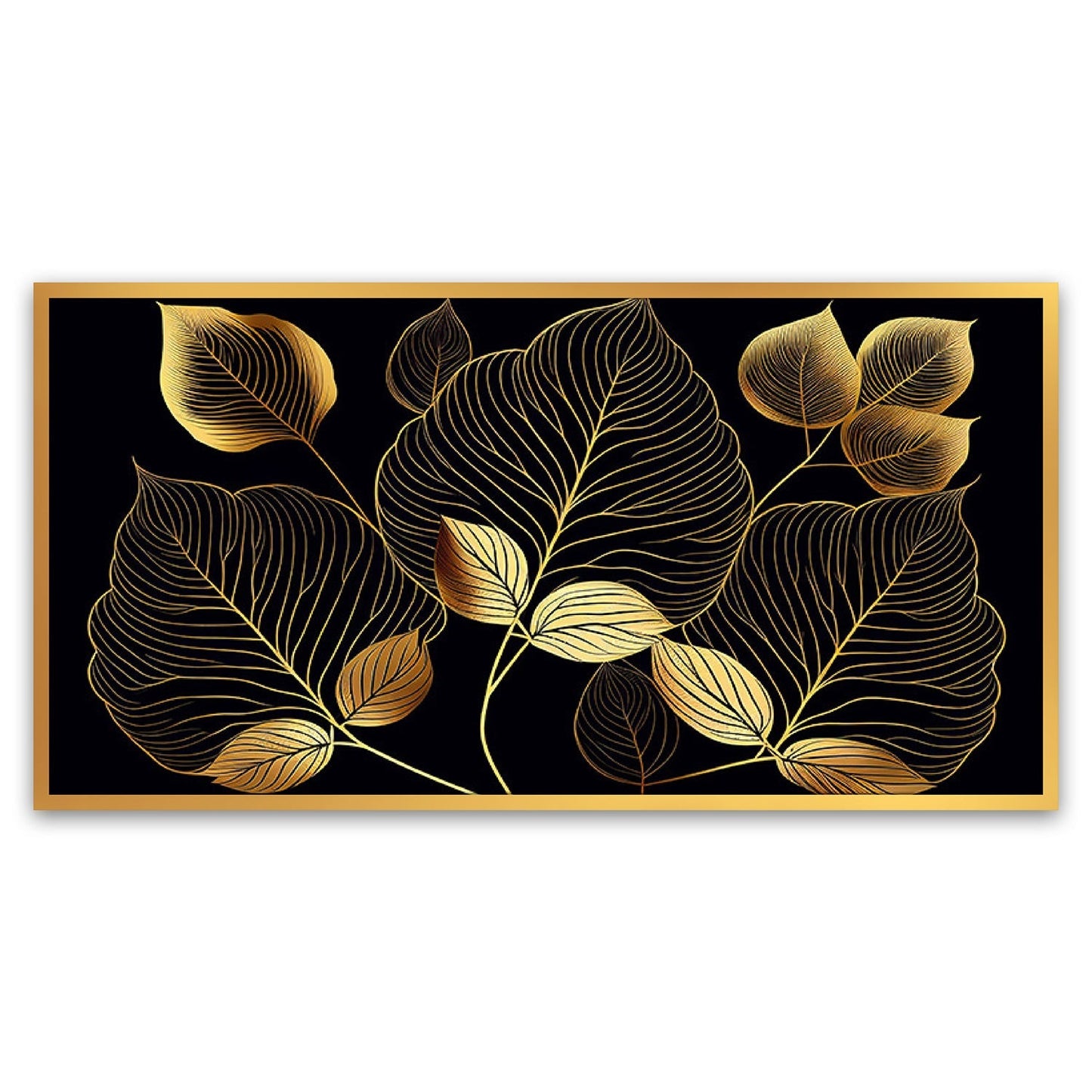 Modern Art Golden Leaves Canvas Painting for Bedroom Living Room Wall Decoration Floating Frame Canvas Painting