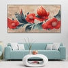 Floating Frame Wall Painting with Red Flower Background & Japanese Floral Pattern | 3D Illustration Canvas Art