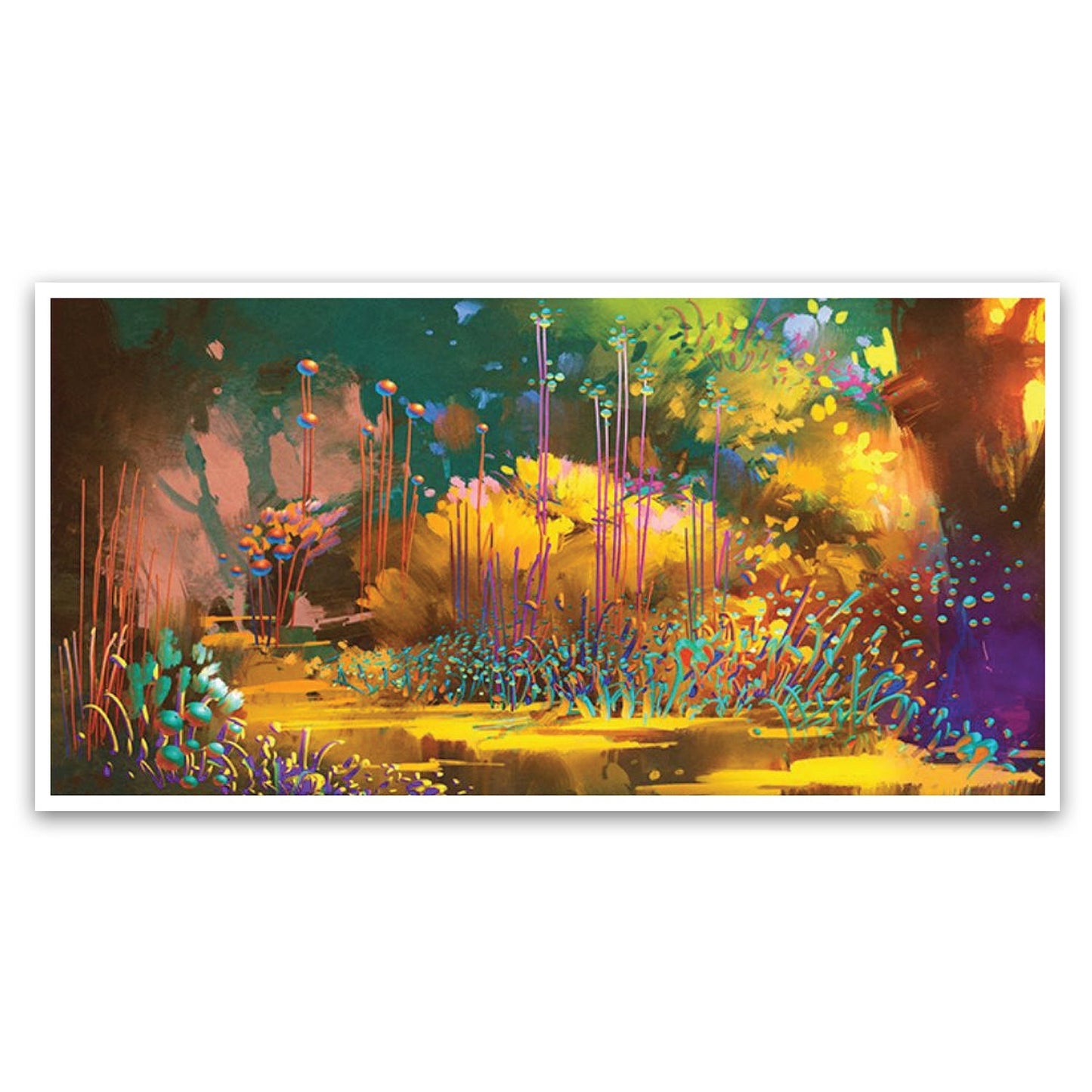 Flourishing Fantasy Forest Wall Art | Lush Greenery & Vibrant Blooms for a Serene Space