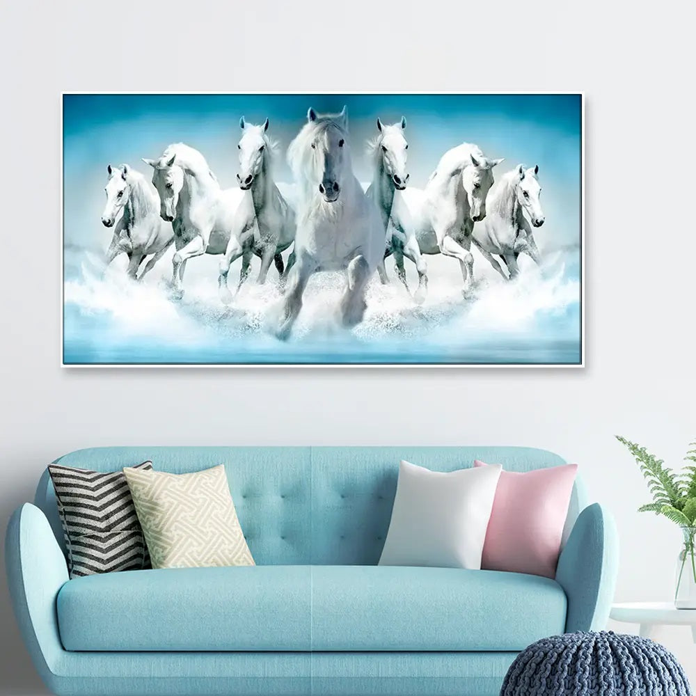 Equestrian Elegance | Dynamic Seven Running Horses Canvas Wall Painting