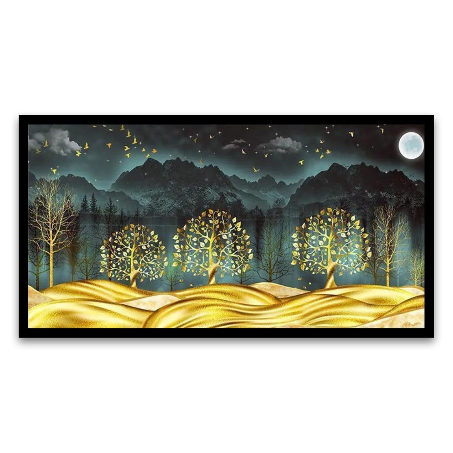 Golden Dreamscape | Mesmerizing Nightscape Canvas Wall Art for Elegant Home Décor