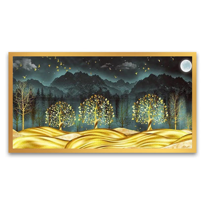 Golden Dreamscape | Mesmerizing Nightscape Canvas Wall Art for Elegant Home Décor