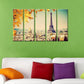 Beautiful Paris City View Eiffel Tower Wall Painting Set of 5 Frame Panel Premium Quality Canvas Wall Painting for Living Room, Bedroom, Office Wall Decoration (24" x 8" Each Panel)